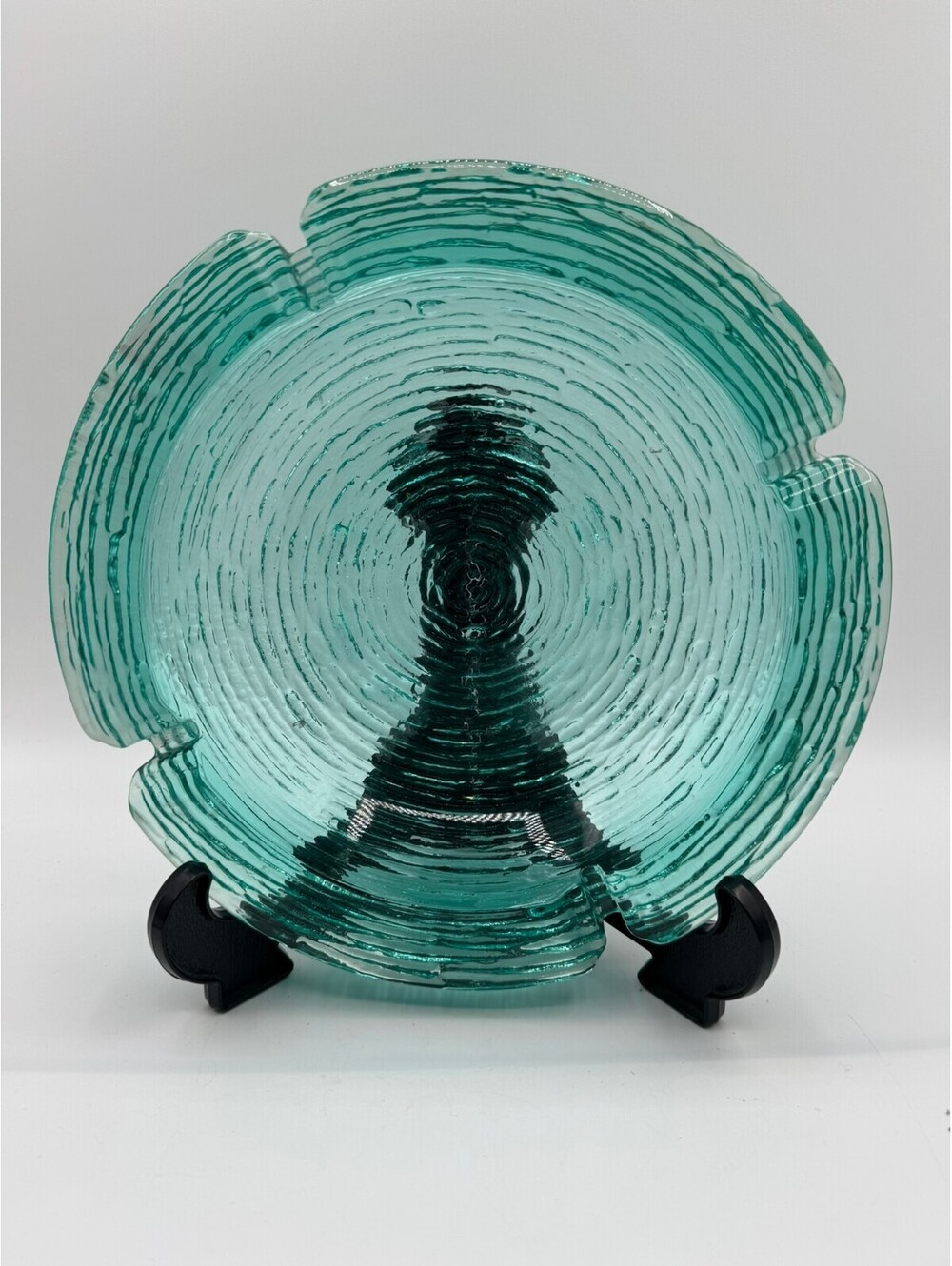 Large Vintage Anchor Hocking Soreno Aqua Glass Ashtray 8.75" MCM Ripple Pattern